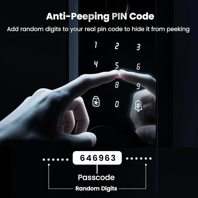 Smart Lock with Handles, Fingerprint Door Lock App Control, Keyless Entry Door Lock Set, Electronic Keypad Deadbolt, Auto & One Touch Lock, Easy Installation, IP54, Digital Smart Code