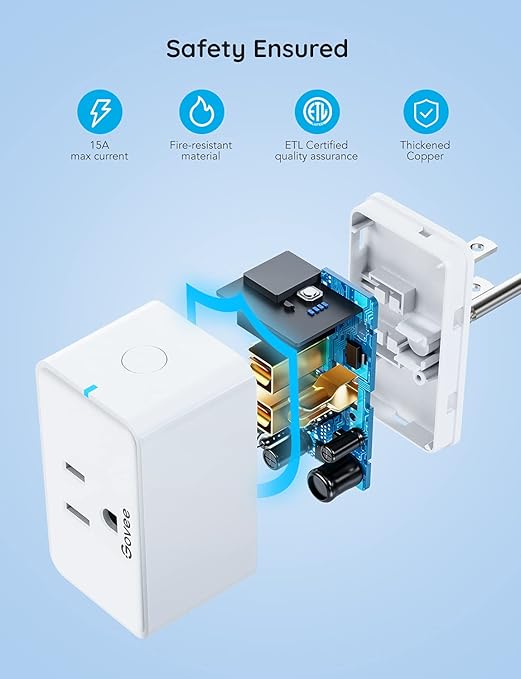 Govee Smart Plug 15A, WiFi Bluetooth Outlets 2 Pack Work with Alexa and Google Assistant, WiFi Plugs with Multiple Timers, Govee Home APP Group Control Remotely, No Hub Required, ETL&FCC Certified