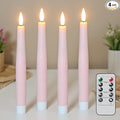 Pink Flameless Taper Candles, Spring LED Flickering Taper Candles Battery Operated with Remote Timer, 4 Pcs Flameless Candlesticks for Spring Wedding Home Decorations(D0.78” x H8.1”)