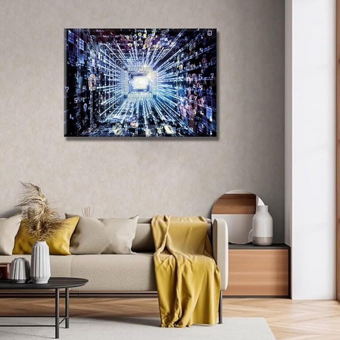 CPU Concept Wall Art for Living Room Circuit Board Virtual Reality Wall Decorations Framed Wall Painting Digital Age Canvas Pictures for Bedroom House Decoration Wall Art 20X28 INCH