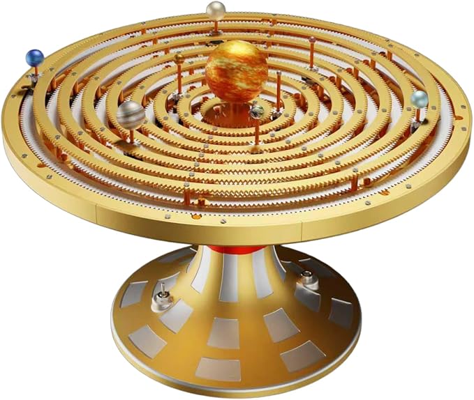 Metal Solar System Model Kit That Works - Motorized Metal Planetarium with LED Night Light Sun, Educational STEM for Adults, Classroom Science Project, Unique Desk Decor Gift