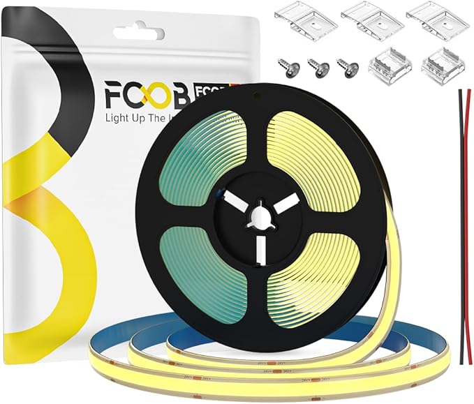 16.4FT COB LED Strip Light IP65 Waterproof DC24V 3000K Warm White Dimmable Strips, 320LEDs/m High Density Flexible Uniform Lights for DIY Home Decor, Cabinet, No Adapter/Controller