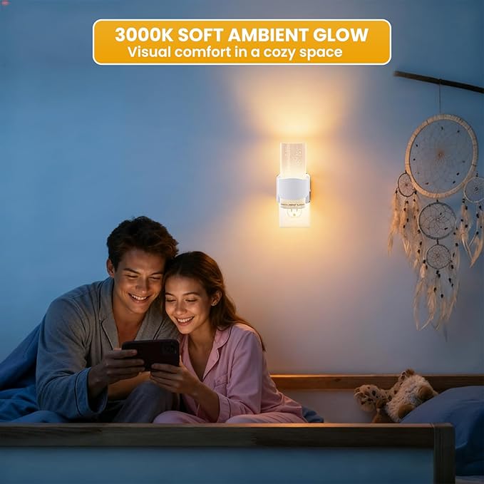 JIURUN 2 Pack LED Night Light Plug in, Auto Dimming Night Light with Light Sensor, 3000K Warm White Soft Glow Nightlight for Bedroom Bathroom Hallway Stairs Kids Room Nursery