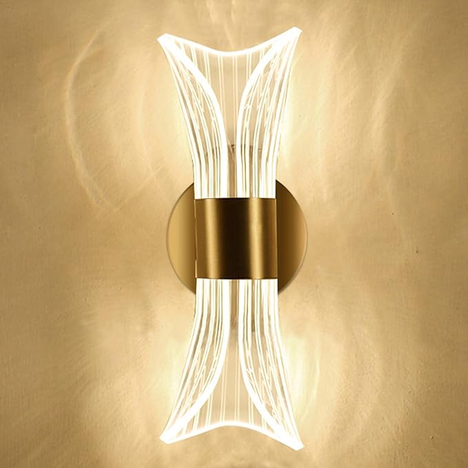 Chrasy Modern LED Wall Lamp, Golden Color Hourglass Shaped Acrylic Wall Sconce, 10W Acrylic Wall Light for Bedside Bedroom Living Room Hallway Wall Lighting 3 Color Temp Adjustable