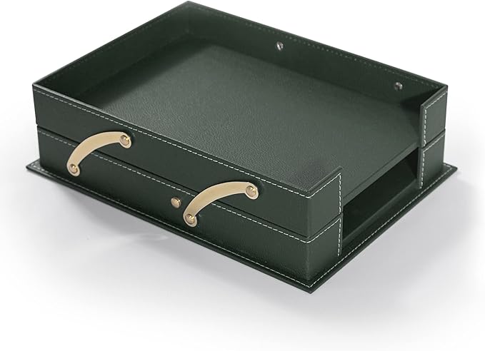 MOOGCO 12-Piece Leather Desk Set — Desk Pad 23.2" x 15.4", Double Document Tray, Pen Holder — Desk Organizer Set for Home Office & Executive Desk Accessories