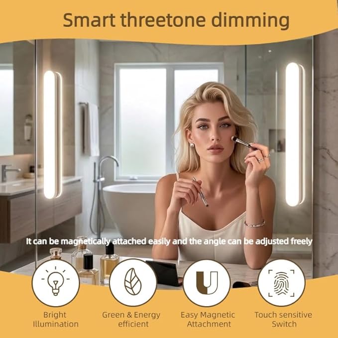 2 Pack Rechargeable Wireless Vanity for Mirror, Magnetic LED Makeup Lamp with Touch Control, Adjustable Brightness & Angle, Stick-On Bathroom Vanity for Makeup, Bedroom, and Dorms