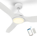 SMAAIR Smart Ceiling Fan with Remote Control, 52 Inch Indoor Low Profile Modern Ceiling Fans with Dimmable LED Light Kit, Timer with 10 Speeds, Works with Alexa/Google Assistant/Siri Shortcut,White