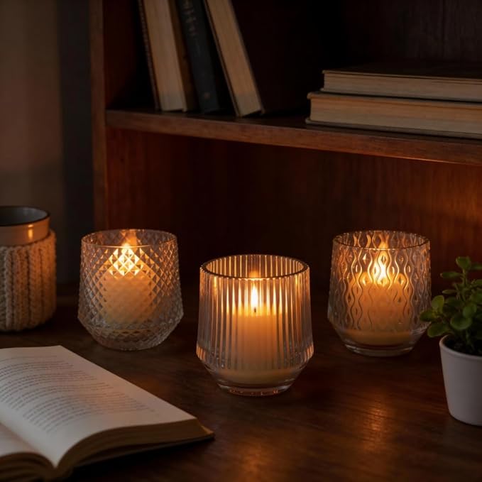Rechargeable Flameless LED Candles Set – Crystal Clear Glass, Real Wax, Warm White Flicker, Remote & Timer, Spring Home Decor for Women, USB Rechargeable