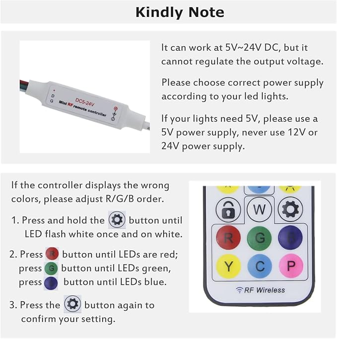 ALITOVE WS2812B WS2811 Addressable LED Controller RF Remote Wireless Mini Controller 5~24V DC for WS2812 WS2811 Dream Color Rainbow RGB LED Pixel Strip Panel Light, 3pin JST Connector 200 Color Modes