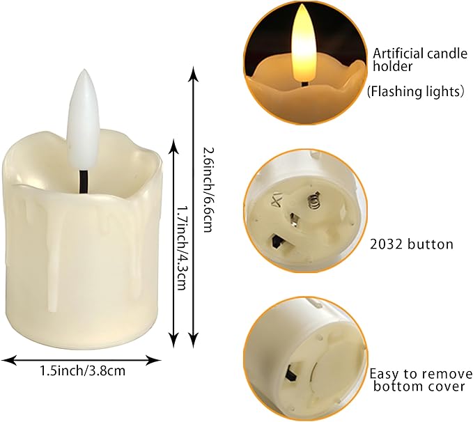 Battery Operated Plastic Flameless LED Votive Candle with Cycling Timer, 6 Pack Drip Flickering Realistic Electric Light for Indoor Bookshelf Wedding Dinner Party Centerpiece Fireplace X-mas Decor
