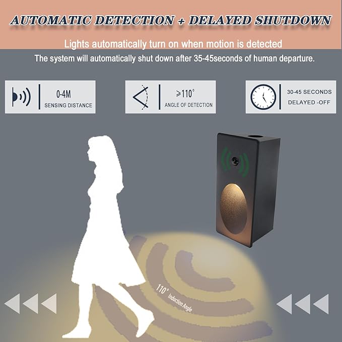 Motion Sensor Indoor Step Light, Adjustable Color Temperature (2700k/4000k/6000k), 3 watts, Flush Mounted/for Stairs, hallways, aisles, bedrooms, Non-Glare, Aluminum housing (Frosted Black)