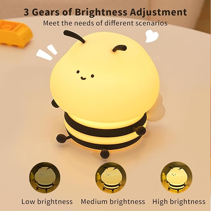 Little Bee Night Light, Cute LED Light, Silicone Dimmable Kids Bedroom Night Light, Rechargeable Bedside Touch Light, Fun Office Desk Lamp and Home Decor(Bee)…
