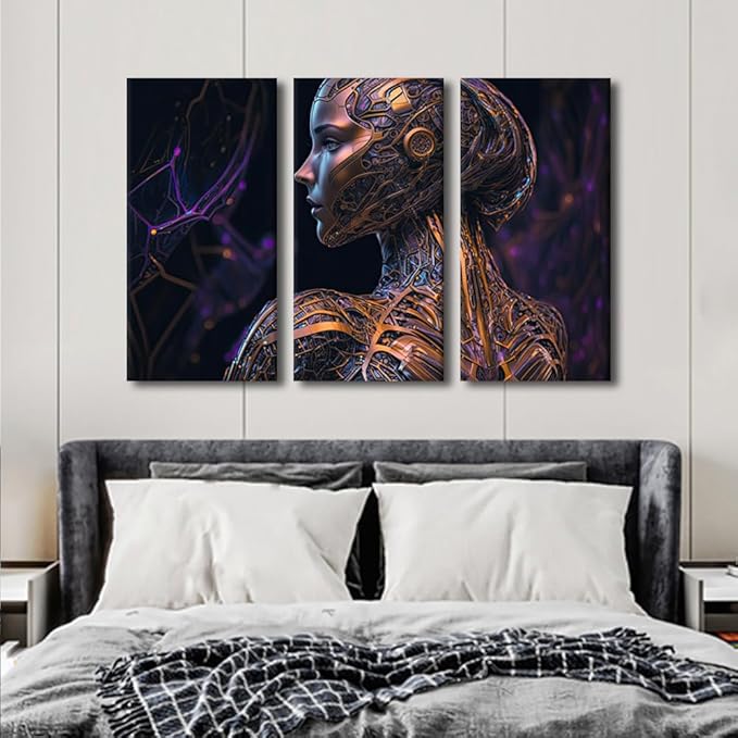 TUMOVO Wall Art for Living Room 3 Panel AI Wall Art Parametric Artificial Intelligence Pictures Print on Canvas for Home Office Decorations, Stretched and Framed Ready to Hang, 42" Wx28