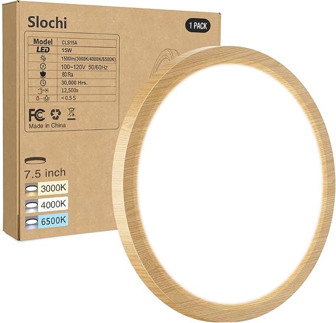 slochi 1 Pack Flush Mount Ceiling Light, 3000K-4000K-6500K Ceiling Light Fixture 7.5Inch, Ultra Thin Round White Flat led Lights for Bathroom Hallways Closet Laundry Bedroom Kitchen