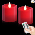 Red LED Pillar Candles, 3inch - Battery Operated with Remote Timer, Flickering Flame, Lasts Over 600 Hours, Perfect for Christmas and Halloween Deco (Red, 3"*3"-2pcs)