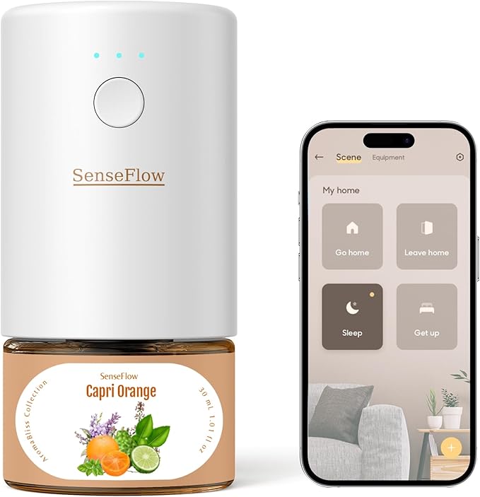 Essential Oil Diffuser for Home, Smart Waterless Aromatherapy Diffuser SF101S Pro, Plug in Room Scent with Timer & 120-Day Natural Aroma, Covers 1000 Sq Ft – Free 30ml Capri Orange