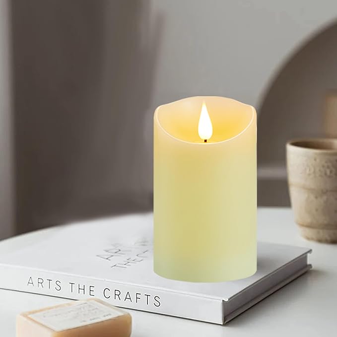 Flickering Flameless Candles with Rechargeable Battery, Electronic Candles with Remote and Timer, led Pillar Candles Real Wax Wick, led Candles for Home, Wedding, Halloween, Christmas 3" x 4"