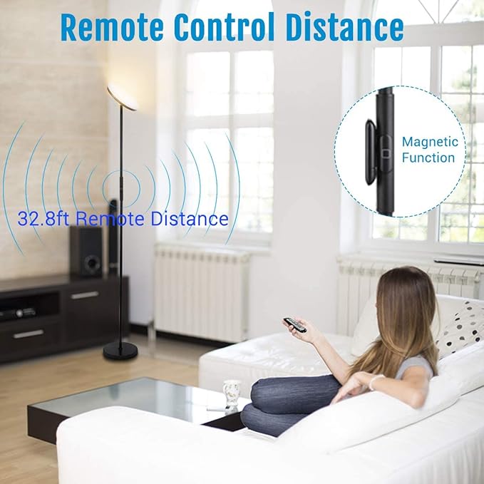 Floor Lamp,30W/2400LM Sky LED Modern Torchiere 3 Color Temperatures Super Bright Floor Lamps-Tall Standing Pole Light with Remote & Touch Control for Living Room,Bed Room,Office (Rocky Black)