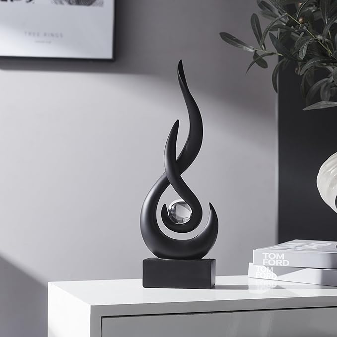 Black Flame Statue Decor for Living Room, 13.7" H Modern Minimalist Sculptures Home Decorations for Dining Room, Abstract Art Sculpture for Shelf Coffee Table Centerpiece