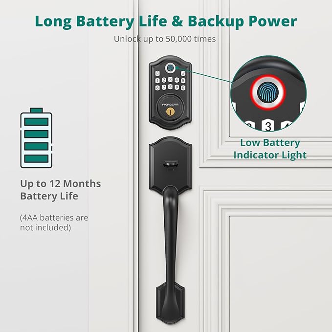 DS10 Pro Keyless Entry Door Lock with Handle Set, Smart Front Door Locks Set, Electronic Keypad, Fingerprint Deadbolt, Bluetooth APP Control, Auto-Lock & One Touch Locking, Matte Black