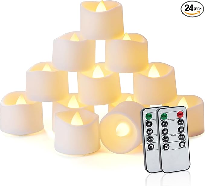 Homemory 24pcs Remote Timer LED Tea Lights Candles, 400+Hours Flickering Flameless Battery Operated Votive Candles for Tabletop Lighting, Centerpieces Decor, Holiday Decor