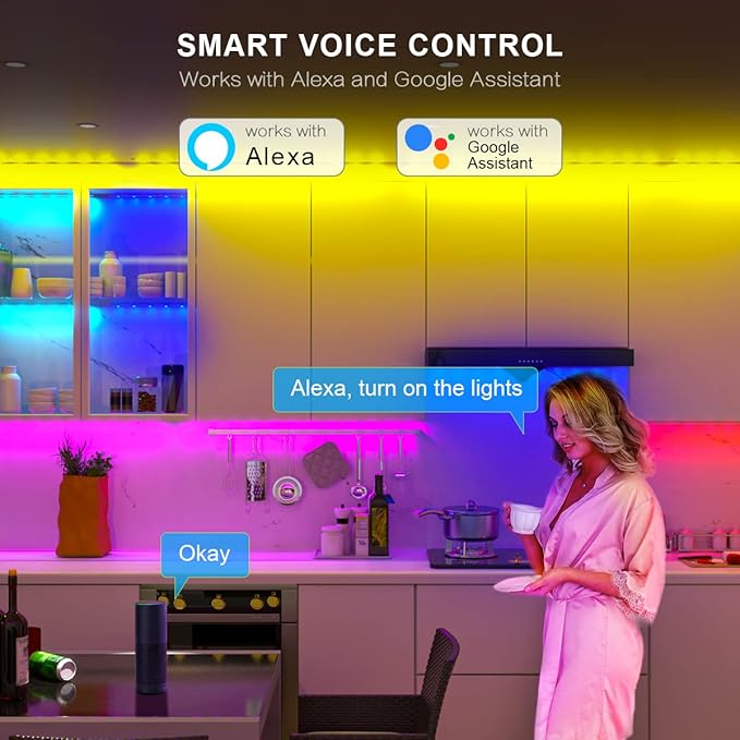 6 PCS WIFI RGBCW Under Cabinet Lights Kit,Work with Alexa,Google Assistant,App and IR Remote,Music Sync Color Changing LED Light Strip with ETL Listed Power Supply for Kitchen Cabinet Counter TV,9.8ft