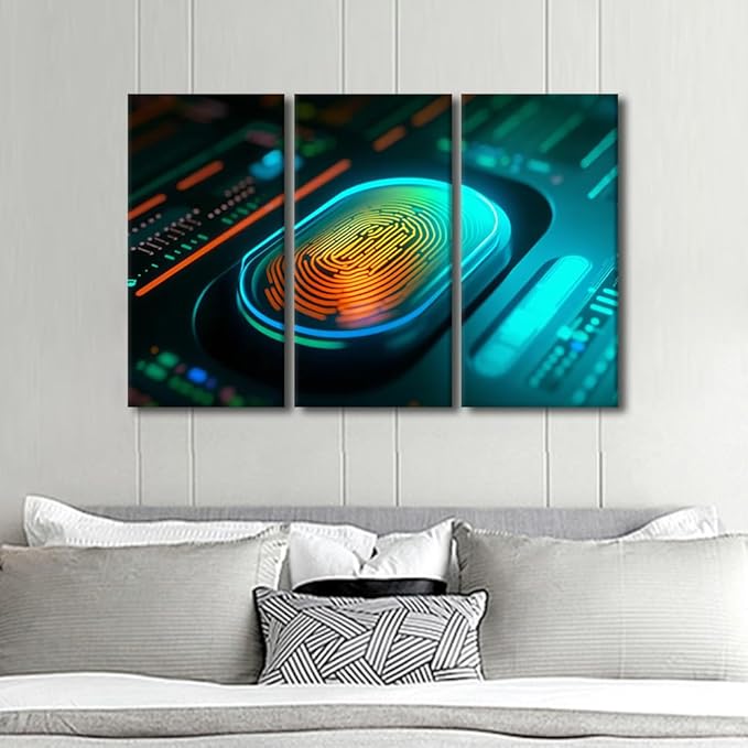 TUMOVO 3 Panel Modern Wall Art Concept of Cybersecurity and Data Protection, Security System Posters and Prints for Home Wall Decorations, Stretched Framed Ready to Hang, 42" Wx28 H