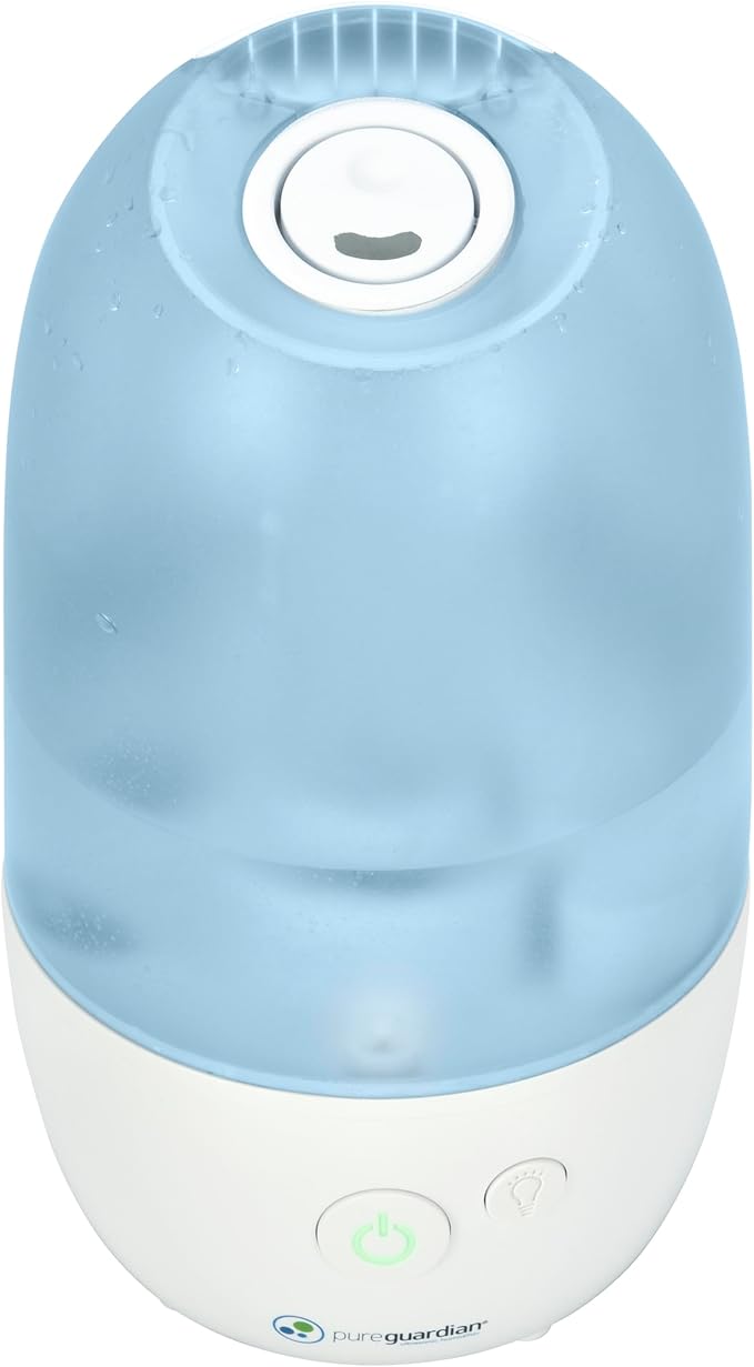 PureGuardian Ultrasonic Cool Mist Humidifier with Aromatherapy Tray, 70-Hour Run Time, 1-Gallon Tank Capacity, 320 Sq. Ft. Coverage for Small Rooms, Quiet Operation, H975AR