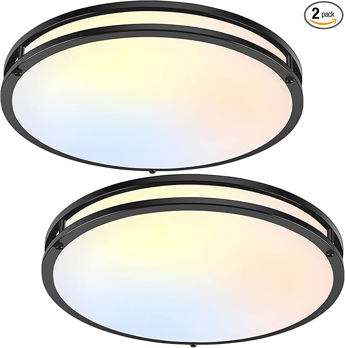 18inch 50W LED Flush Mount Ceiling Lights 5600lm Super Bright, Dimmable LED Ceiling Light Fixtures 2700K-6500K 5CCT Adjusted, 2-Pack Modern Black Light Fixture Ceiling for Living Room Bedroom Kitchen