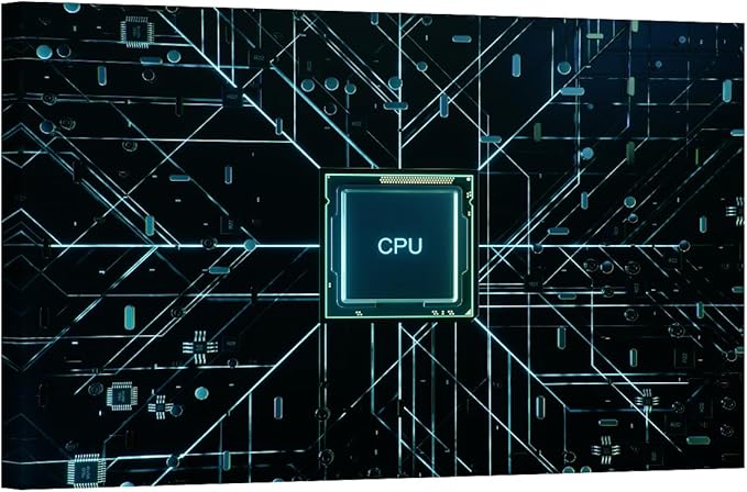 LSIUHWUWI CPU and Circuit Board Wall Art Painting for Living Room Decor Flying CPU and Installation in Center Circuit Board Canvas Prints Artwork Wall Decor Large Size Framed Ready to Hang 24x36 INCH