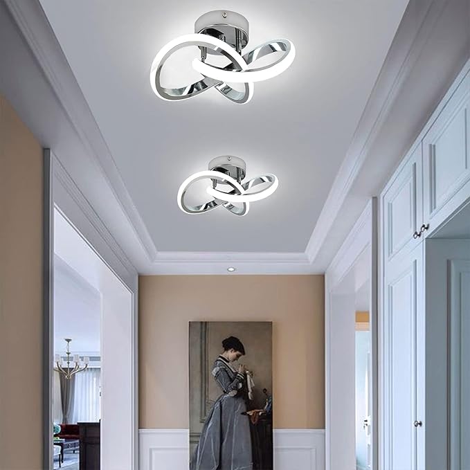 Modern LED Ceiling Lights, 9.5in Chrome Hallway Ceiling Light fixtures 22W Cool White 6000K, Flush Mount Ceiling Light for Kitchen,Aisle, Entrance, Bedroom, Bathroom, Living Room