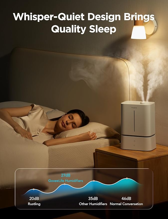 GoveeLife Smart Humidifiers for Bedroom, 4.5L Cool Mist Air Humidifiers with Scent Diffuser & Nightlight, 40H Runtime, Easy to Clean, Quiet Top Fill Ultrasonic Humidifier for Plant, Large Room, Baby