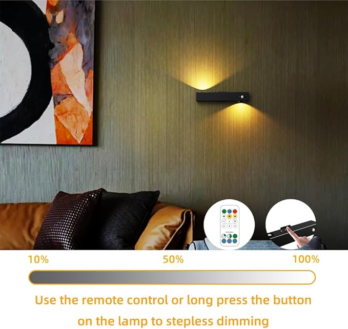 Motion Sensor Wall Light with Remote Control, Rechargeable Magnetic Wall Light, Wireless Motion Sensor Light Indoor Suitable for Hallway Light Room LED Night Light -2 Pack Black