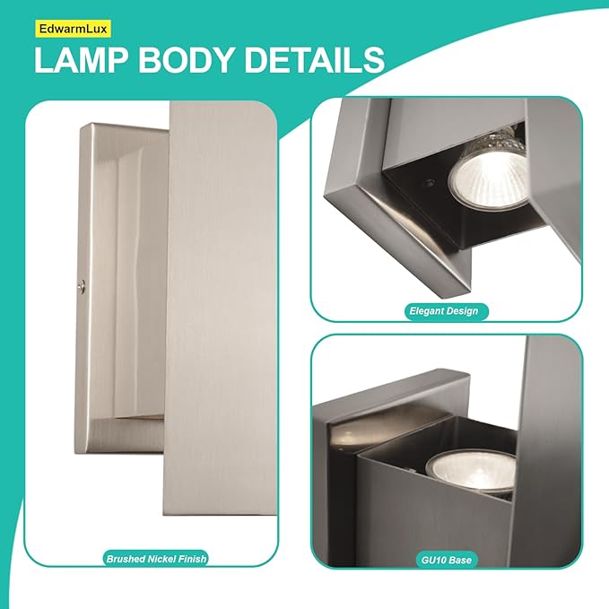 Indoor Wall Sconces, Modern Wall Lights, Up and Down Wall Mount Light, Dimmable Hardwired Wall Light for Bedroom, Living Room, Hallway, GU10 Bulbs Excluded, 2 Pack (Brushed Nickel)