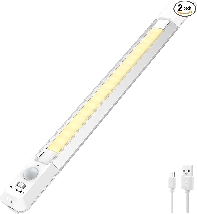 BIGMONAT Motion Sensor LED Night Light,Wireless USB Rechargeable Under Cabinet Lights,Ultra Thin Magnetic Closet Lighting Bar for Kitchen,Stairs,Bedroom (White, 1Pack)