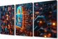 TUMOVO 3 Panels Wall Art AI Intelligence Canvas Prints Security Lock Symbol Paintings Modern Artwork for Home Walls AI Posters and Prints Giclee Gallery-wrapped Framed Ready to Hang, 36" Wx24 H