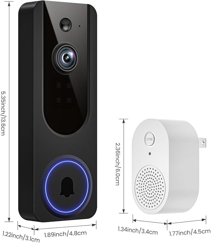 1080P Wireless Video Doorbell Camera, Battery Powered Door Chime, Night Vision, 2-Way Audio, Smart AI Human Detection, Cloud Storage, Home Security Door Bell