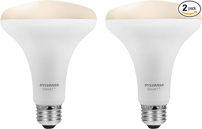 SYLVANIA SMART+ Bluetooth Mesh 60W Equivalent BR30 LED Light Bulb, Dimmable Soft White, Compatible with Alexa, 2 Pack