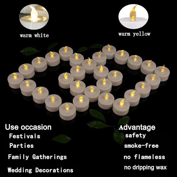 200Pack Battery Tea Lights Candles - LED Tea Lights Realistic Bright Flickering Holiday Gift Operated Flameless LED Tea Light for Festival& Celebration Warm Yellow Battery Powered(sets of 100*2)