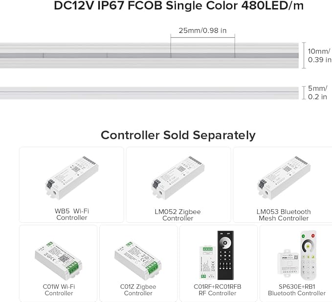 BTF-LIGHTING FCOB COB LED Strip IP67 Waterproof Flexible High Density Uniform Diffused Neon Light 16.4FT DC12V Warm White 2700K 480LED/m CRI 90+ for Indoor Decor(No Adapter or Controller)