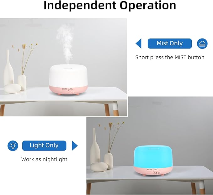 300ML Essential Oil Diffuser, Cool Mist Small Diffuser with Remote Control, 7 Color Changing LED Light, 4 Timer Settings,Waterless Safety Shut Off, for Bedroom, Room, Office(Pink)