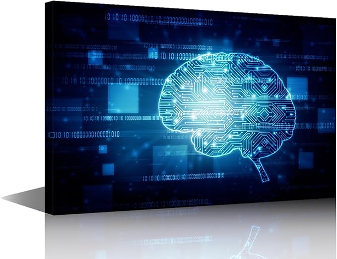 AI Artificial Intelligence Concept Wall Art Painting CPU Concept Bedroom Living Room Wall Decor Framed Modern Pictures AI Brain Canvas Prints Artwork for Bathroom Office, 18x12in