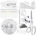 Office Supplies,Desk Accessories,Tape Holder,Stapler,Scissor,Staple Remover,Box of Binder Clips,Staples,Ballpoint Pen,Lndex Tabs,Clear Tape,Office Supplies Set(White)