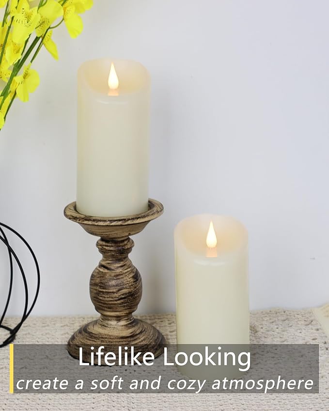 Flameless Candles Flickering 3D Moving Flame, Last 1000+ Hours Battery Operated Candles with Remote Timer, Set of 3 Ivory Real Wax Electric LED Pillar Candles for Home Wedding Decoration