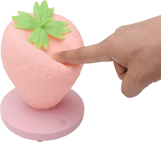 ‌Strawberry Night Light, Cute Silicone LED Touch Strawberry Lamp, USB Rechargeable, 3 Modes Dimmable, Color Changing Bedside Lamp, Valentine's Day, Birthday Gifts