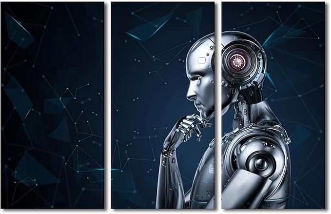 TUMOVO Robot Wall Art Prints on Canvas AI Intelligence Wall Pictures Modern Decor for Home Walls 3 Pieces Canvas Wall Art Paintings Wall Decor Giclee Artwork Ready to Hang, 60" Wx40 H