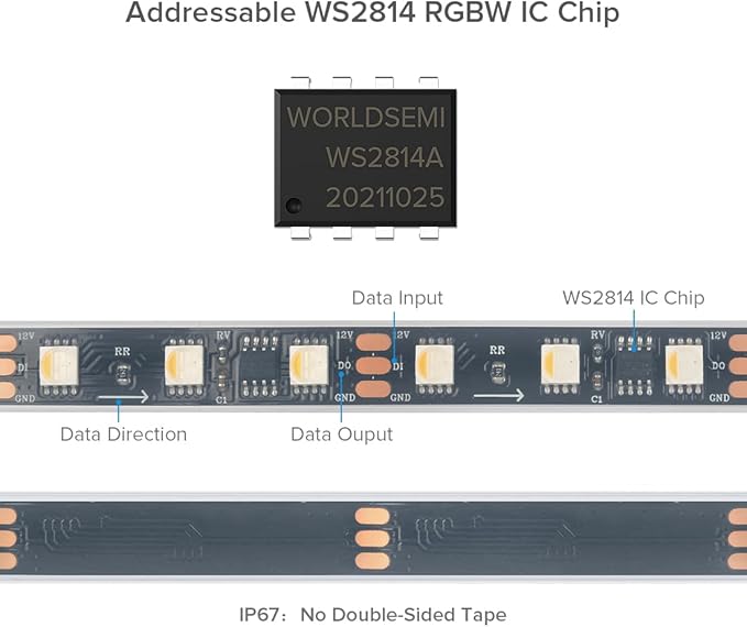 BTF-LIGHTING WS2814 IC RGBW RGB+Cool White (Similar WS2812B) Addressable DC12V 16.4FT 60LED/m 20pixel/m Flexible 4 Colors in 1 Dream Color LED Strip IP67 for Home Decor (No Adapter or Controller)