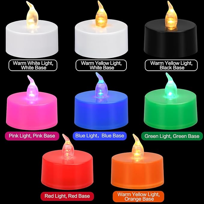 KOABY 24 Pack Warm Yellow Light Non-Flickering Flameless Tea Lights, Orange Base, Last 100H+, Battery Operated Tea Lights for Decor