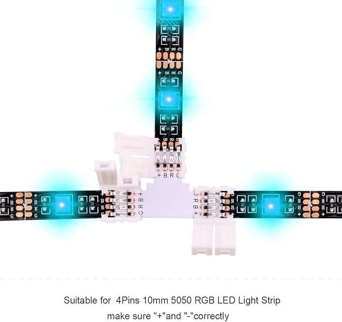 4Pin RGB LED Strip Connector Kit - Include 5050 2 Way RGB Splitter Cable, 6.6feet RGB Extension Cable, RGB Controller Jumper, LED RGB Jumper, L and T Shape Connectors, Male Connector, LED Strip Clip