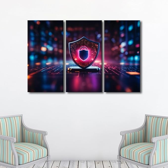 TUMOVO Wall Art for Living Room, Protect Business and Financial Transaction Data From Cyber Attack Pictures Print On Canvas Wall Art for Living Room Bedroom Wall Decoration, 60" Wx40 H